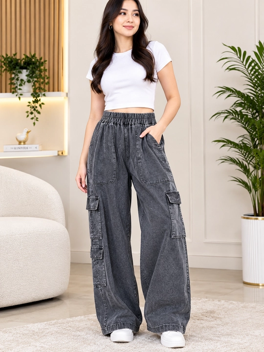 Ayollar cargo shim, keng jinsi shim, kulrang jinsi shim, casual shim - 