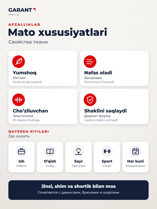 Erkaklar futbolkasi Garant GP103 92% paxta 8% laykra