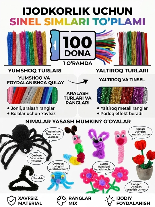 Sinel simlar, qo'l mehnati uchun momiq va yaltiroq, qizlar, bolalar, ayollar uchun