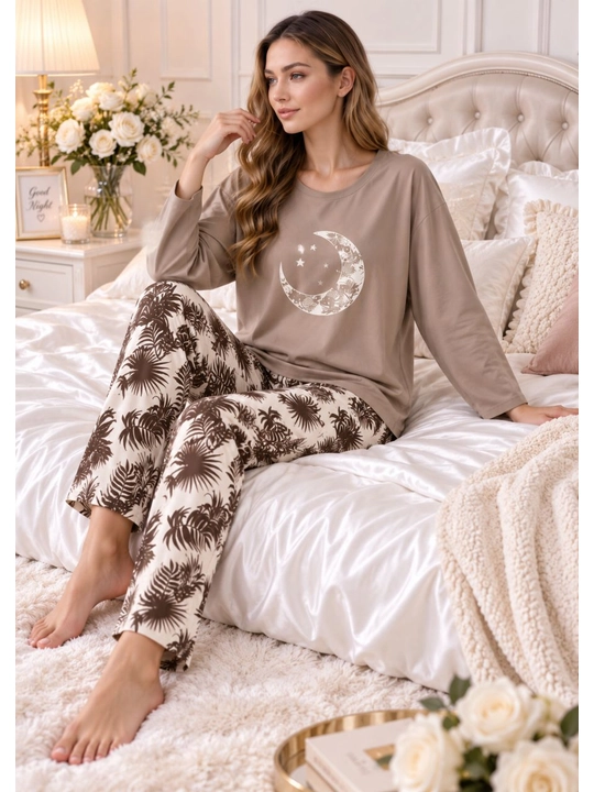 2/1 pijama ayollar va qizlar uchun uy pijamasi ikki qismli qulay kofta va uzun shim 46-50