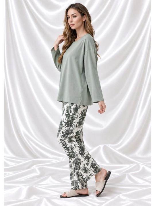 2/1 pijama ayollar va qizlar uchun uy pijamasi ikki qismli qulay kofta va uzun shim 46-50 - 