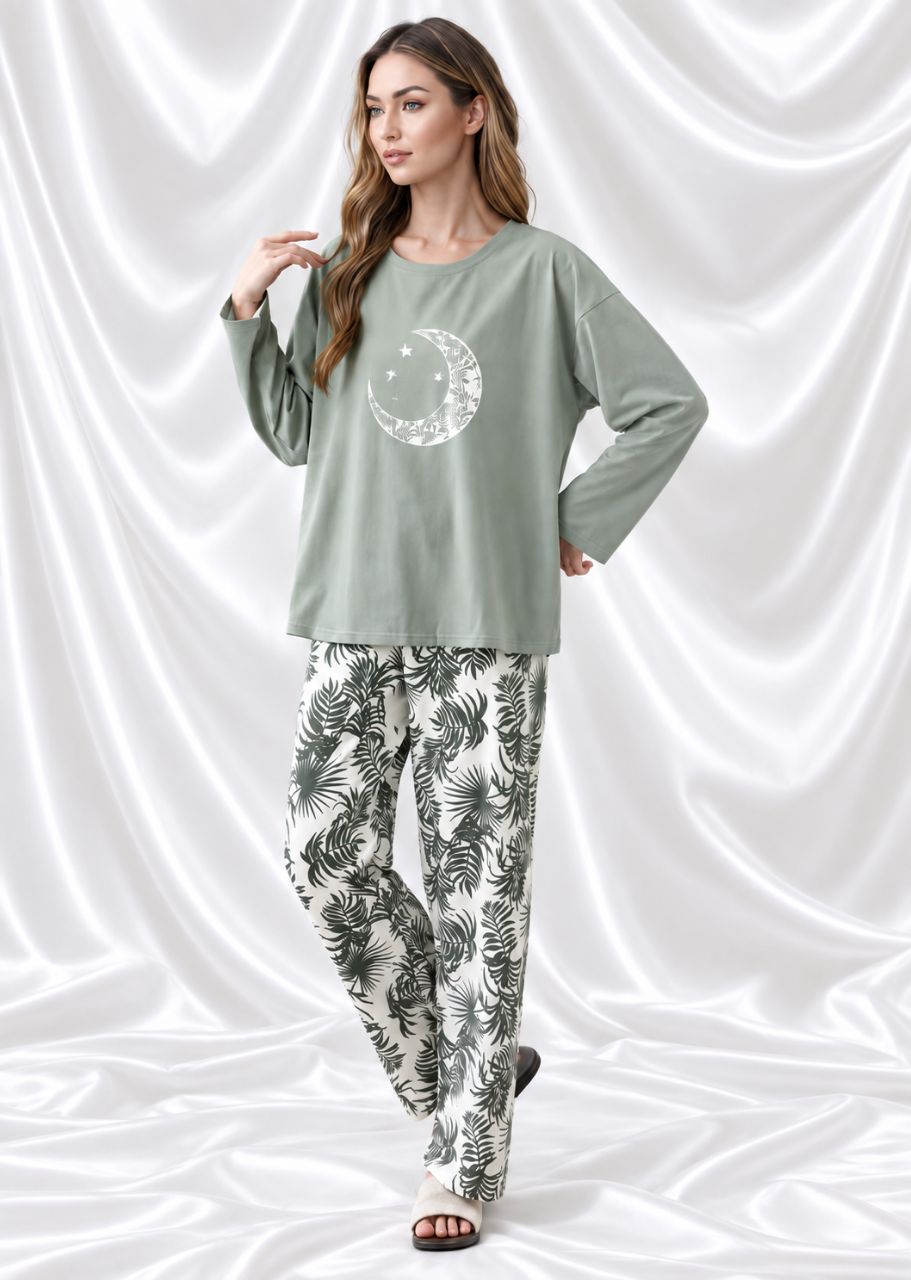 2/1 pijama ayollar va qizlar uchun uy pijamasi ikki qismli qulay kofta va uzun shim 46-50