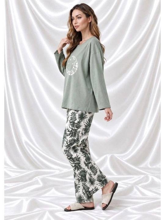 2/1 pijama ayollar va qizlar uchun uy pijamasi ikki qismli qulay kofta va uzun shim 46-50