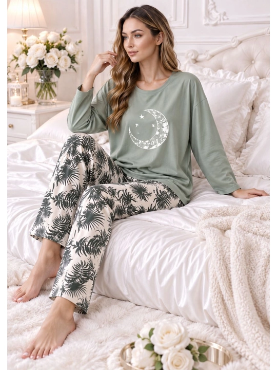 2/1 pijama ayollar va qizlar uchun uy pijamasi ikki qismli qulay kofta va uzun shim 46-50
