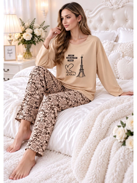 2/1 pijama ayollar va qizlar uchun uy pijamasi ikki qismli qulay kofta va uzun shim 46-50