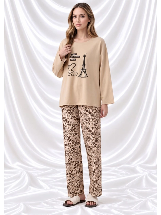 2/1 pijama ayollar va qizlar uchun uy pijamasi ikki qismli qulay kofta va uzun shim 46-50