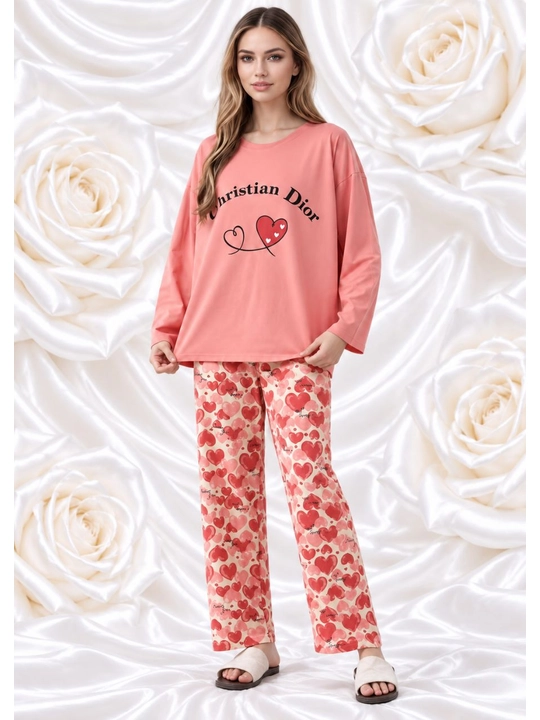 2/1 pijama ayollar va qizlar uchun uy pijamasi ikki qismli qulay kofta va uzun shim 46-50