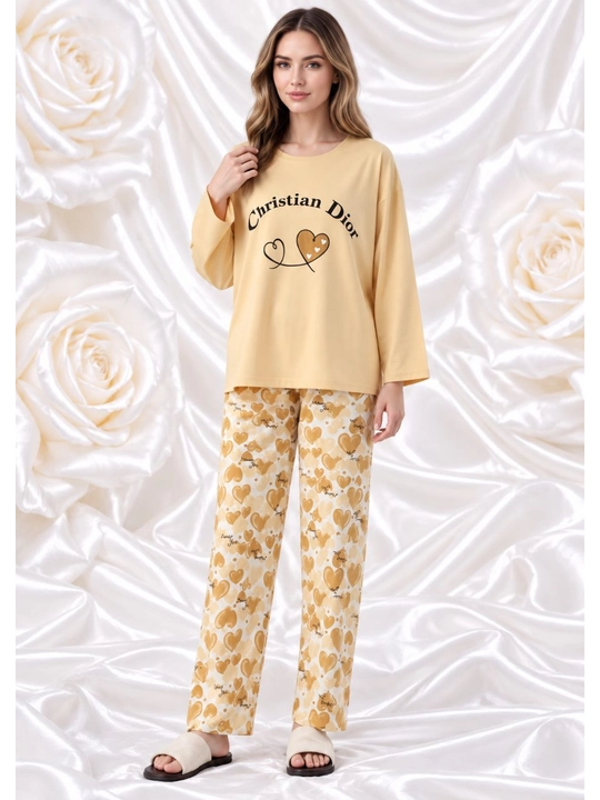 2/1 pijama ayollar va qizlar uchun uy pijamasi ikki qismli qulay kofta va uzun shim 46-50