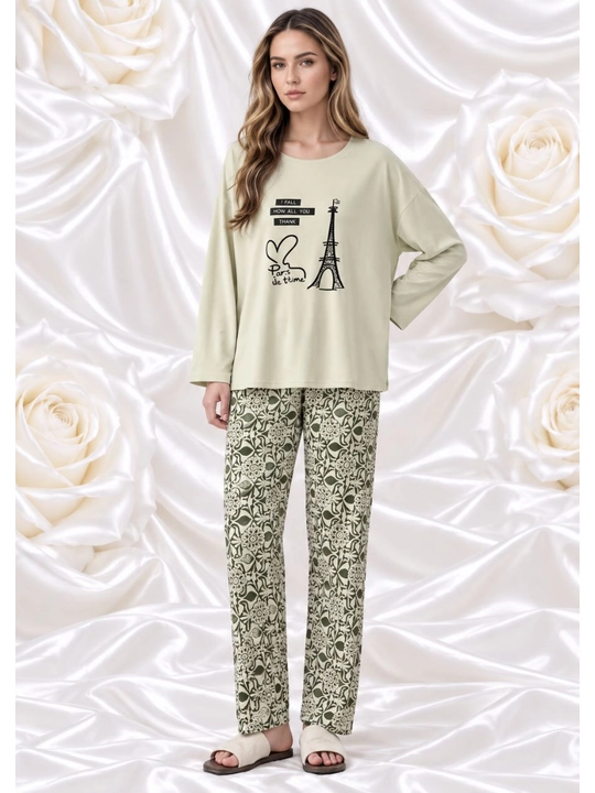 2/1 pijama ayollar va qizlar uchun uy pijamasi ikki qismli qulay kofta va uzun shim 46-50