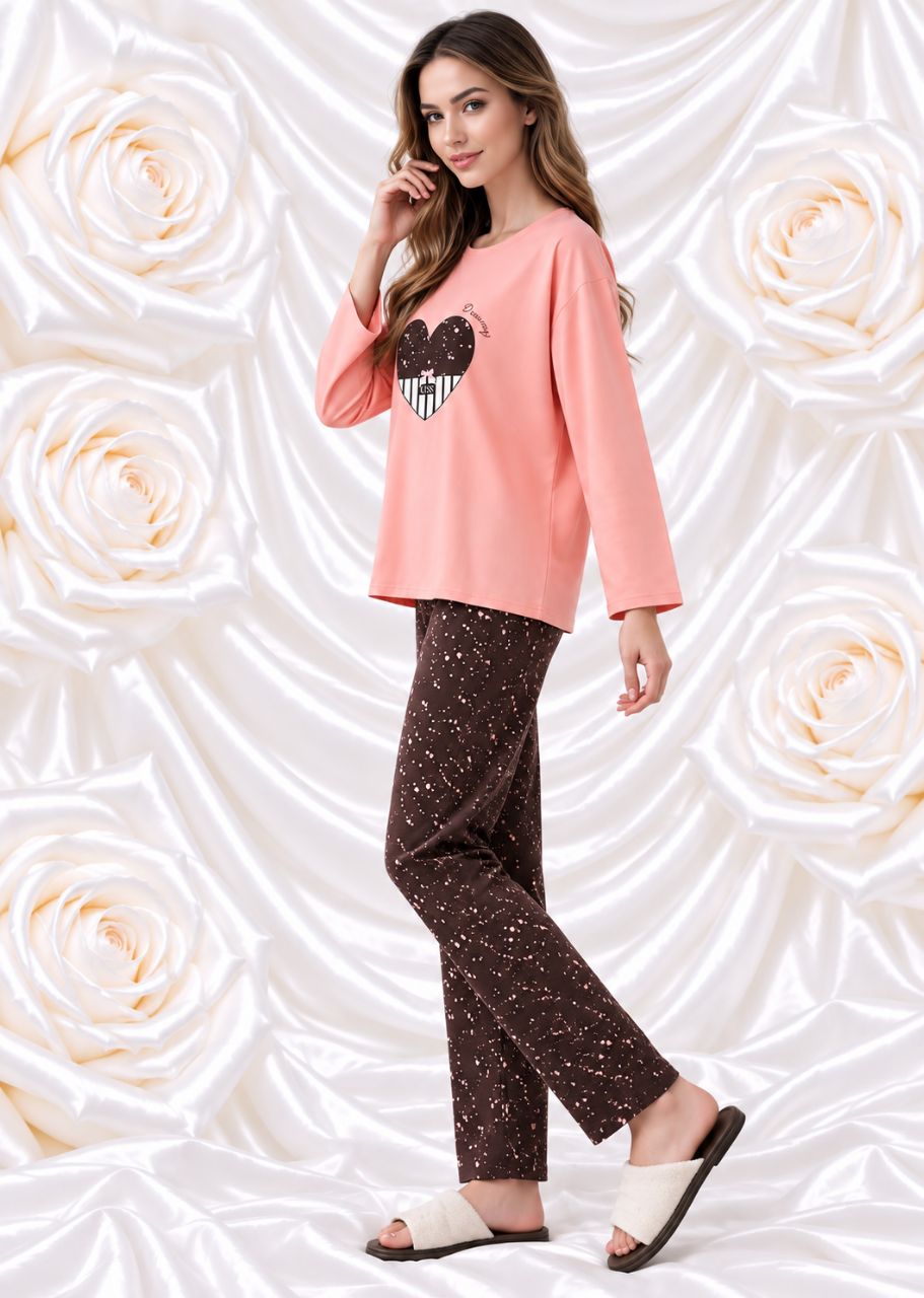 2/1 pijama ayollar va qizlar uchun uy pijamasi ikki qismli qulay kofta va uzun shim 46-50 - 