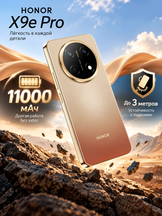 Смартфон HONOR X9e Pro 8/256 ГБ, 108 МП OIS, 11000 мАч, 120 Гц, IP69K - 