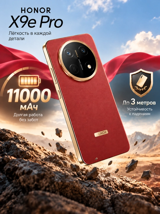 Смартфон HONOR X9e Pro 8/256 ГБ, 108 МП OIS, 11000 мАч, 120 Гц, IP69K - 