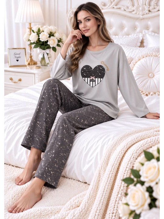 2/1 pijama ayollar va qizlar uchun uy pijamasi ikki qismli qulay kofta va uzun shim 46-50
