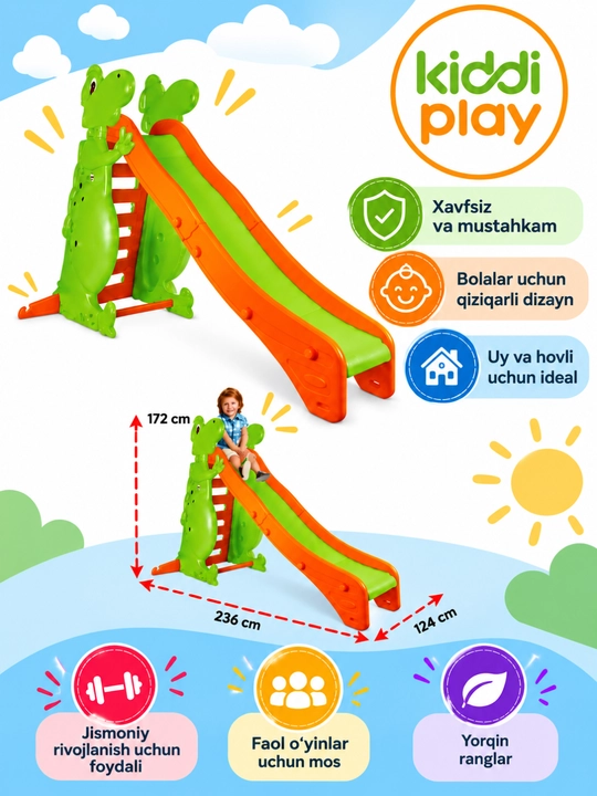 Детская горка Kiddi Play в форме динозавра с лестницей