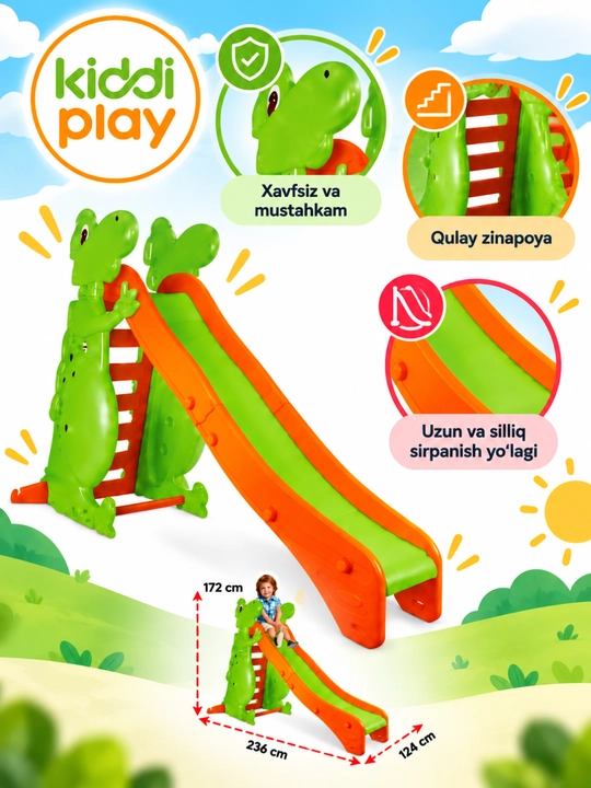 Детская горка Kiddi Play в форме динозавра с лестницей - 
