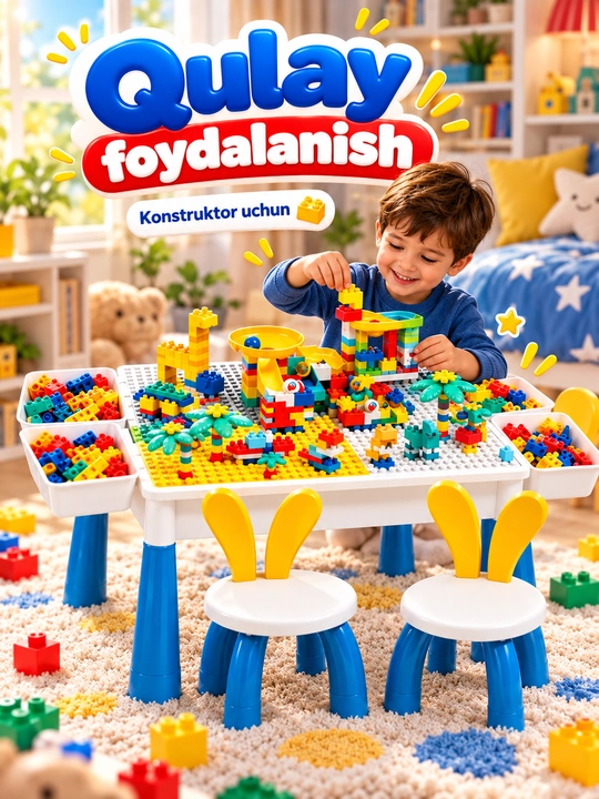 Детский стол для конструктора, игр и творческих занятий