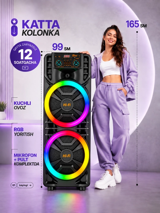 Katta simsiz kalonka, mikrofonli karaoke bluetooth kolonka, pultli portativ karnay