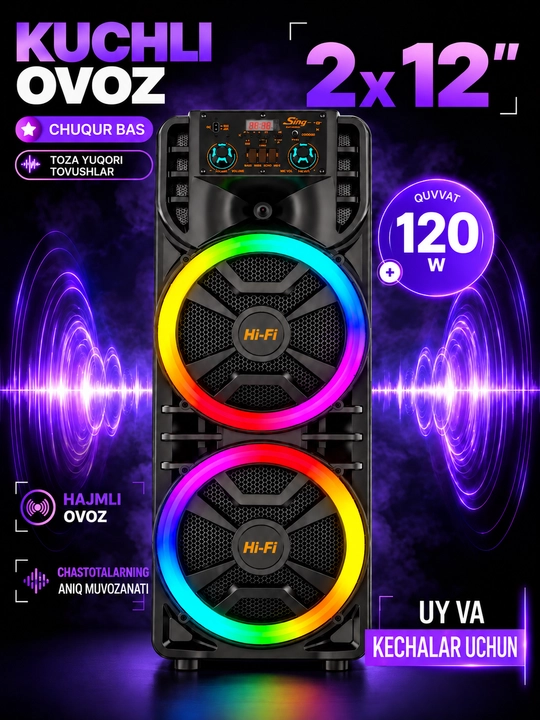 Katta simsiz kalonka, mikrofonli karaoke bluetooth kolonka, pultli portativ karnay