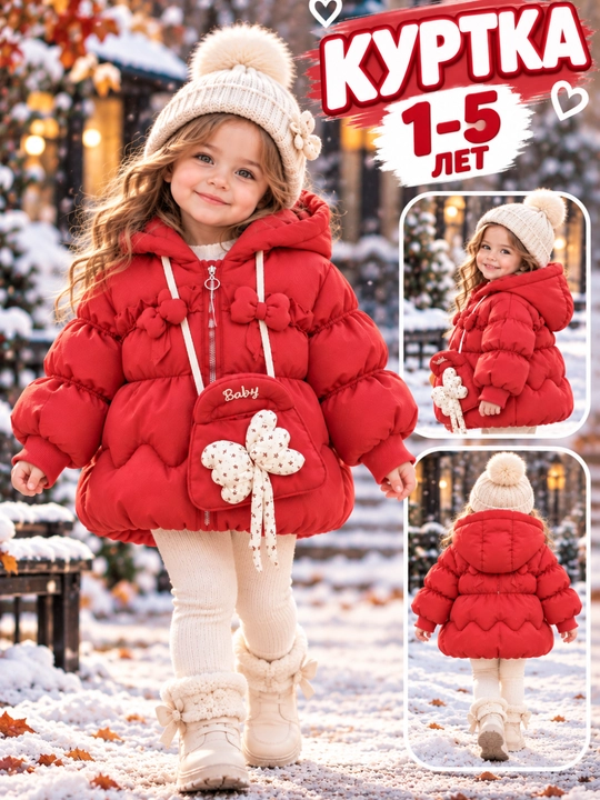 Детская одежда для девочек, зимняя куртка, куртка для девочки, 1-5 лет