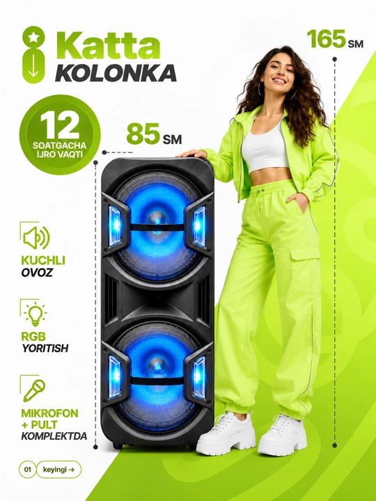 Katta simsiz kalonka, mikrofonli karaoke bluetooth kolonka, pultli portativ karnay