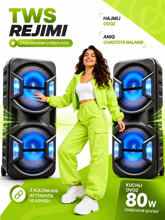 Katta simsiz kalonka, mikrofonli karaoke bluetooth kolonka, pultli portativ karnay