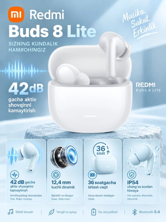 Беспроводные наушники высокого качества REDMI Buds 8 Lite от Xiaomi, ANC до 42 дБ - 