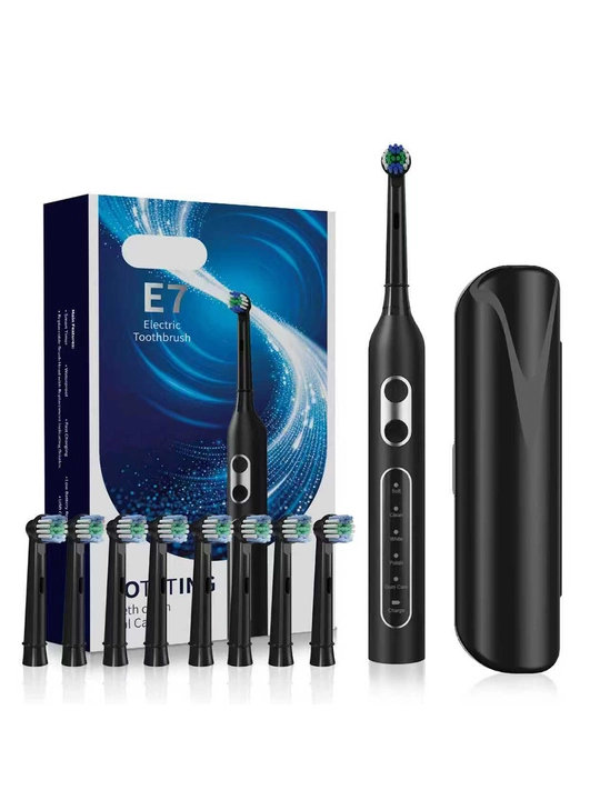 Elektr tish cho‘tkasi E7, 8000 tebranish/min, 5 rejim, IPX7, 8 ta nasadka - 
