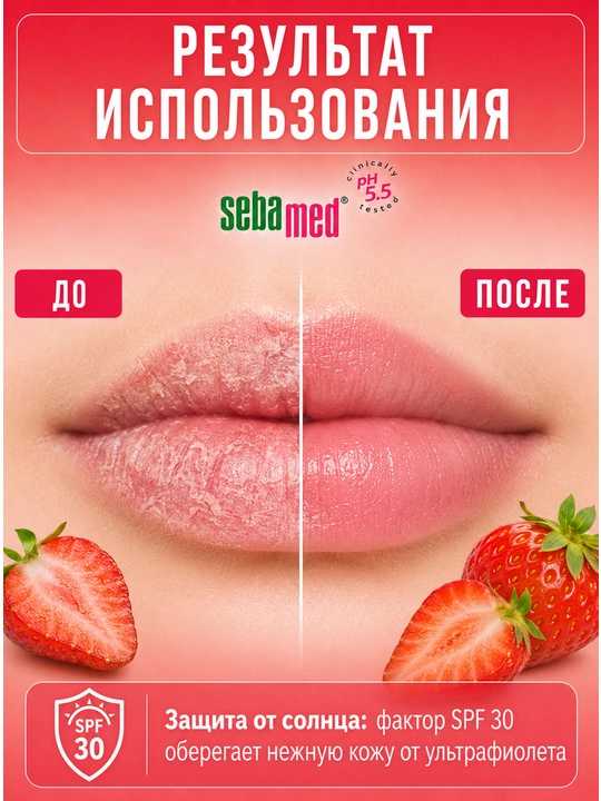 Бальзам для губ Sebamed Lip Defense Strawberry SPF 30, для чувствительной кожи
