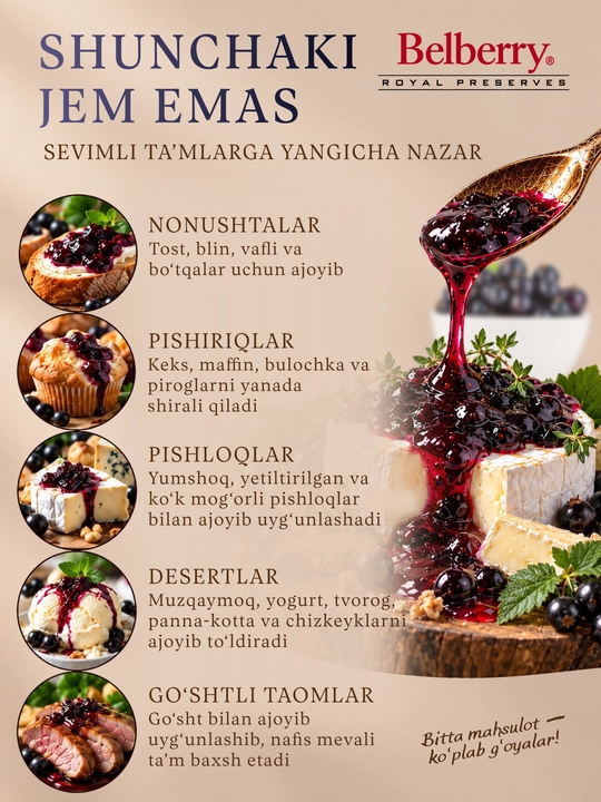 Belberry qora smorodina jem 215 g belgiya