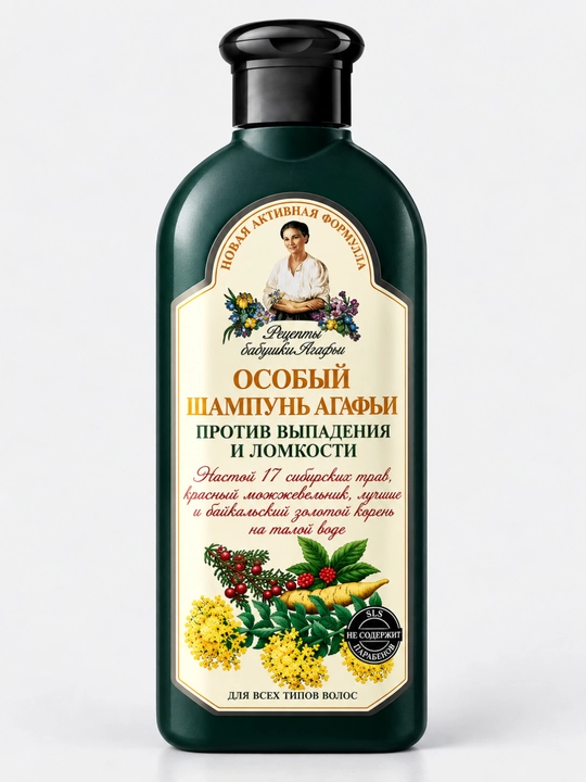 Soch shampuni to‘kilishiga va kepakka qarshi,hajm beruvchi «Retseptlar buvi Agafya», 350 ml