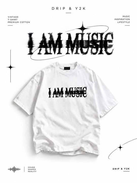 I AM MUSIC bosma naqshli uniseks futbolka, 100% paxtadan