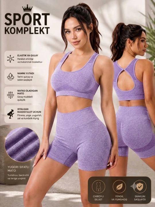 Женский спортивный костюм топ + шорты, для фитнеса, йоги, комплект - 