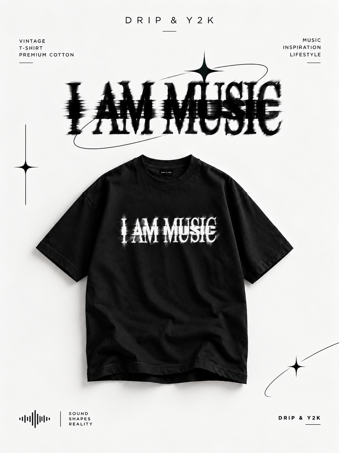 I AM MUSIC bosma naqshli uniseks futbolka, 100% paxtadan