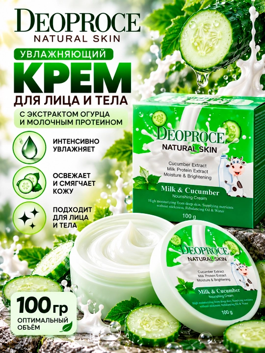 DEOPROCE NATURAL SKIN yuz uchun bodring ekstraktili krem, 100 ml - 