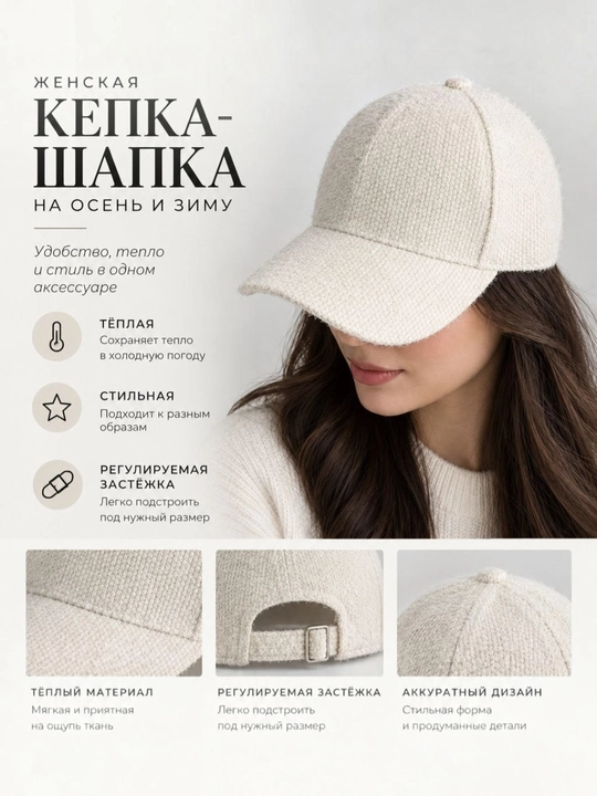 Зимняя кепка для женщин, женская шапка, женский головной убор - 