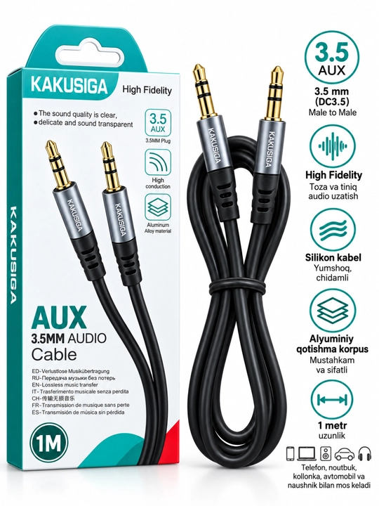 KAKUSIGA AUX кабель 3.5 мм 1 м Аудио кабель Jack 3.5–3.5 мм