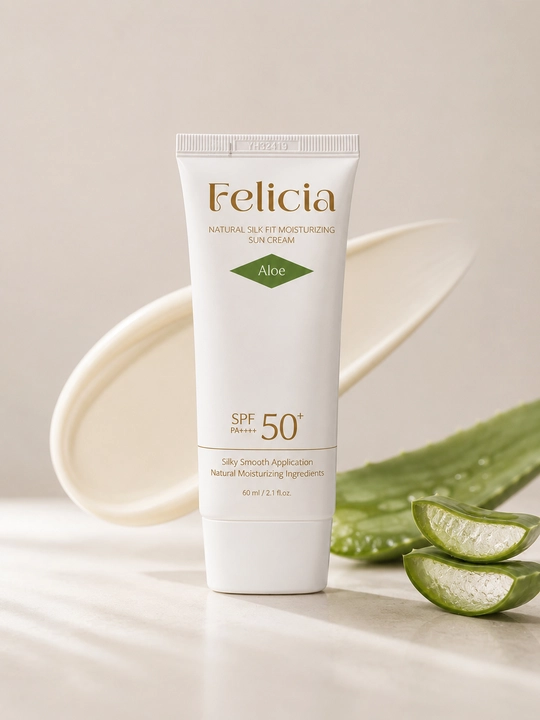 Felicia Natural Silk Fit Aloe namlantiruvchi quyoshdan himoyalovchi krem SPF 50+, 60 ml - 