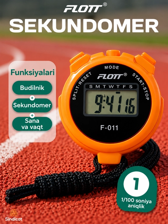 FLOTT F-011 Sport mashg‘ulotlari uchun ko‘p funksiyali elektron sekundomer - 