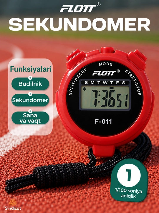FLOTT F-011 Sport mashg‘ulotlari uchun ko‘p funksiyali elektron sekundomer - 