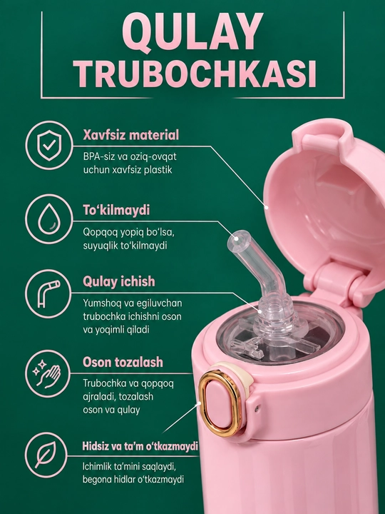 Termos, 400 ml, qiz bolalar uchun, maktab uchun zanglamaydigan po'latdan termos
