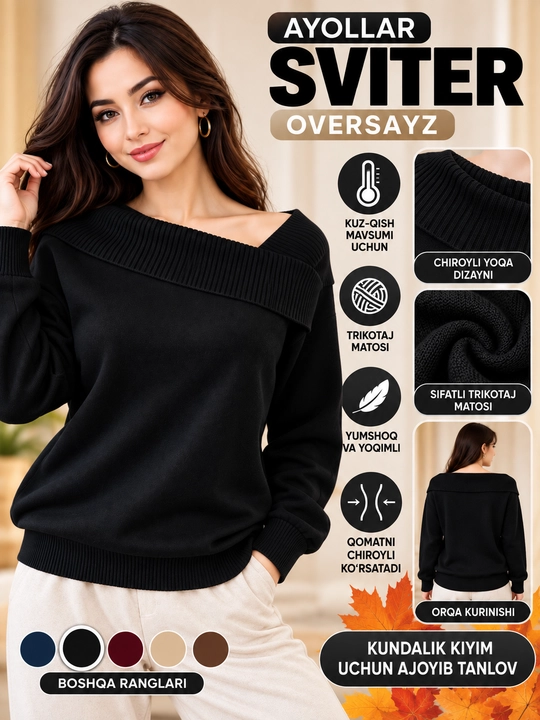 Ayollar sviteri, ayollar kardigani, kuz, qish, bahor uchun, standart o‘lcham S-XL - 