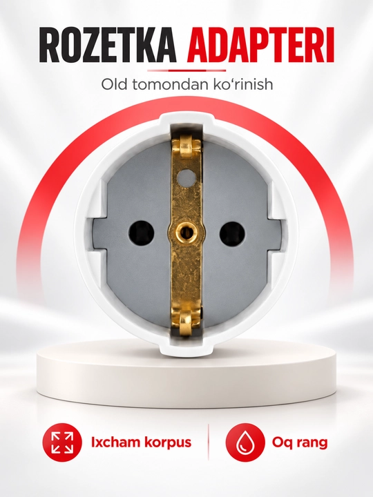 Elektr rozetka o‘tish adapteri yerga ulash bilan oq