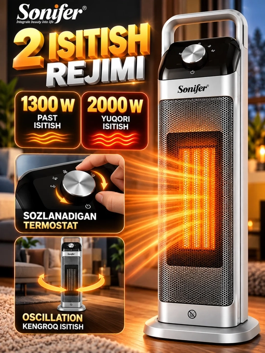 Обогреватель Sonifer SF-6540, керамический PTC тепловентилятор 2000 Вт для дома - 