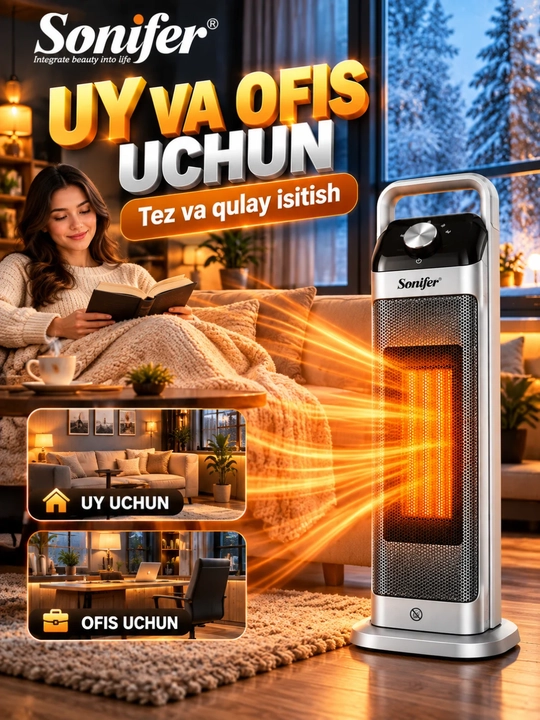 Sonifer SF-6540 isitgichi, keramik PTC uy uchun 2000 Vt issiqlik ventilyatori