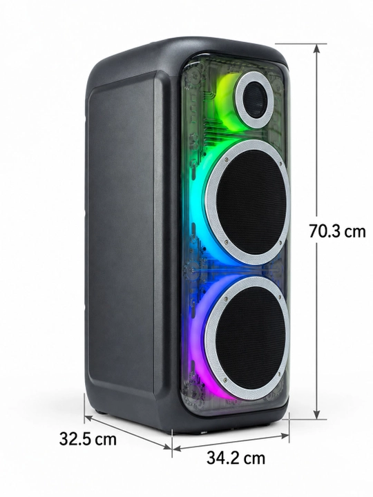 Portativ Bluetooth karnay, 2 ta 8 dyuymli dinamik, RGB chiroqlar, gitara kirishi