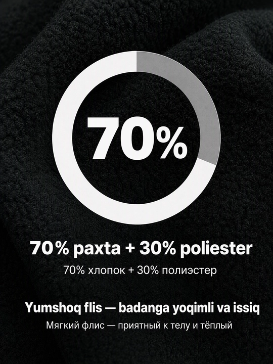 Ayollar flis koftasi xudi, katta o‘lchamli, kapyushonli, issiq, yumshoq, kuz, qish 48-54