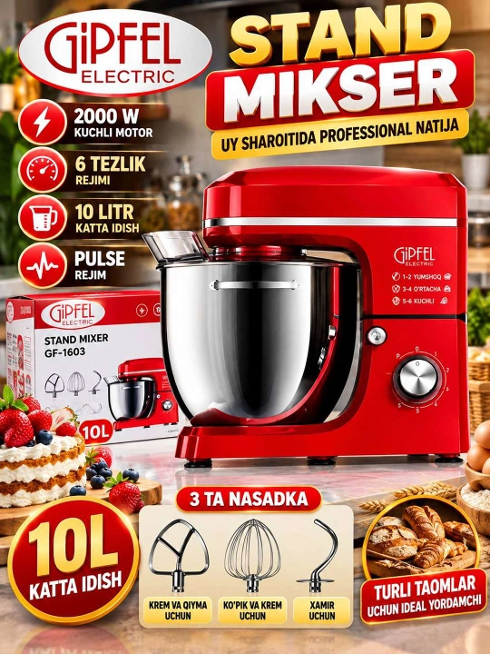 GIPFEL Stand Mikser 2000 Vatt 10 litr