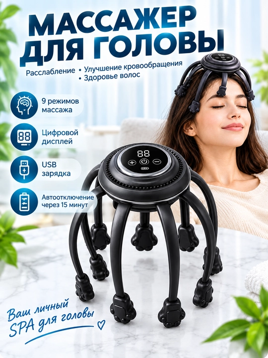 Массажер для головы с цифровым дисплеем — 9 режимов - 