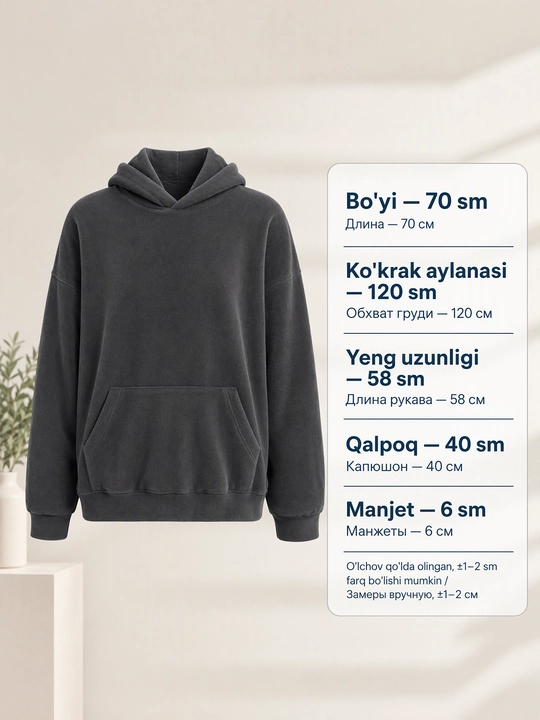 Ayollar flis koftasi xudi, katta o‘lchamli, kapyushonli, issiq, yumshoq, kuz, qish 48-54