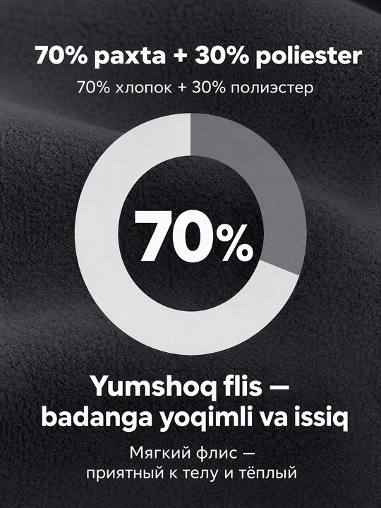 Ayollar flis koftasi xudi, katta o‘lchamli, kapyushonli, issiq, yumshoq, kuz, qish 48-54